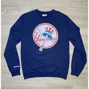 Men MEDIUM Mitchell & Ness New York Yankees MLB Crewneck NY Top Hat Sweatshirt